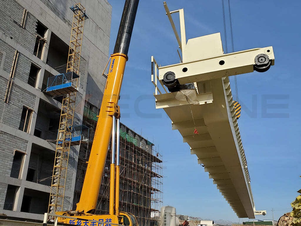 t double girder overhead crane for garbage handling Installation in progress